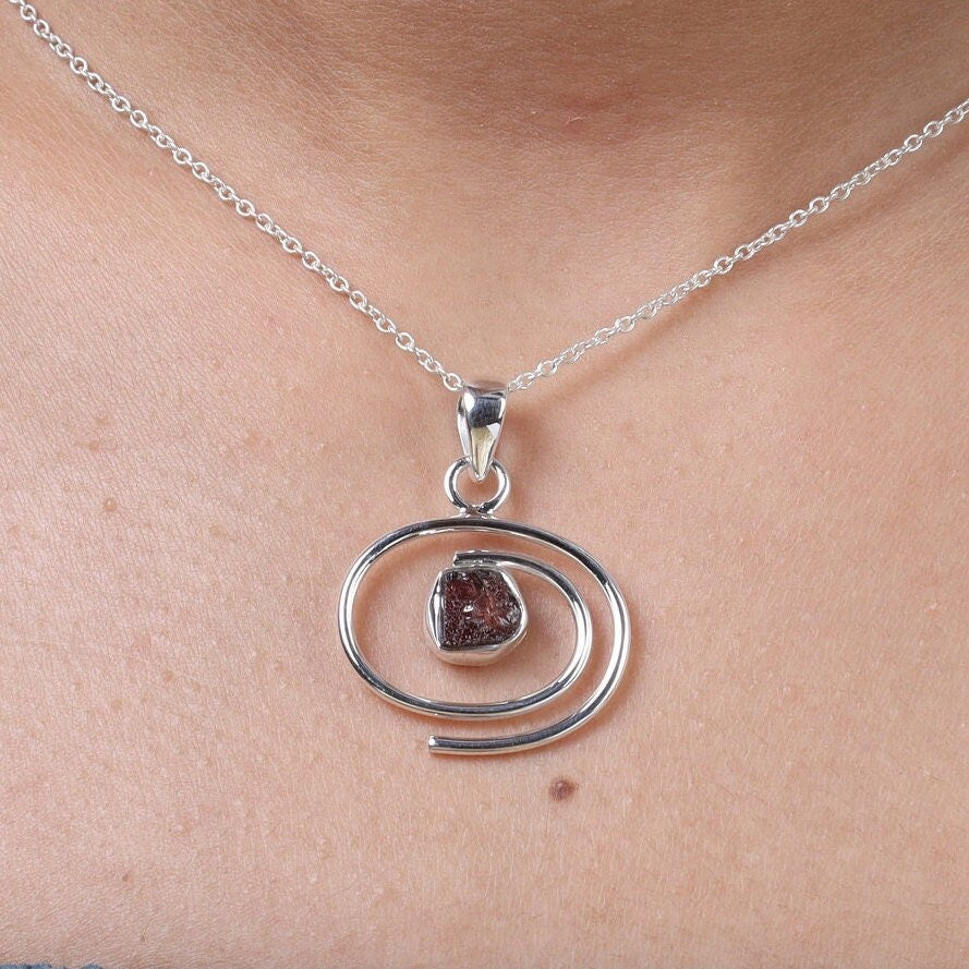 Raw Garnet Sterling Silver Pendant