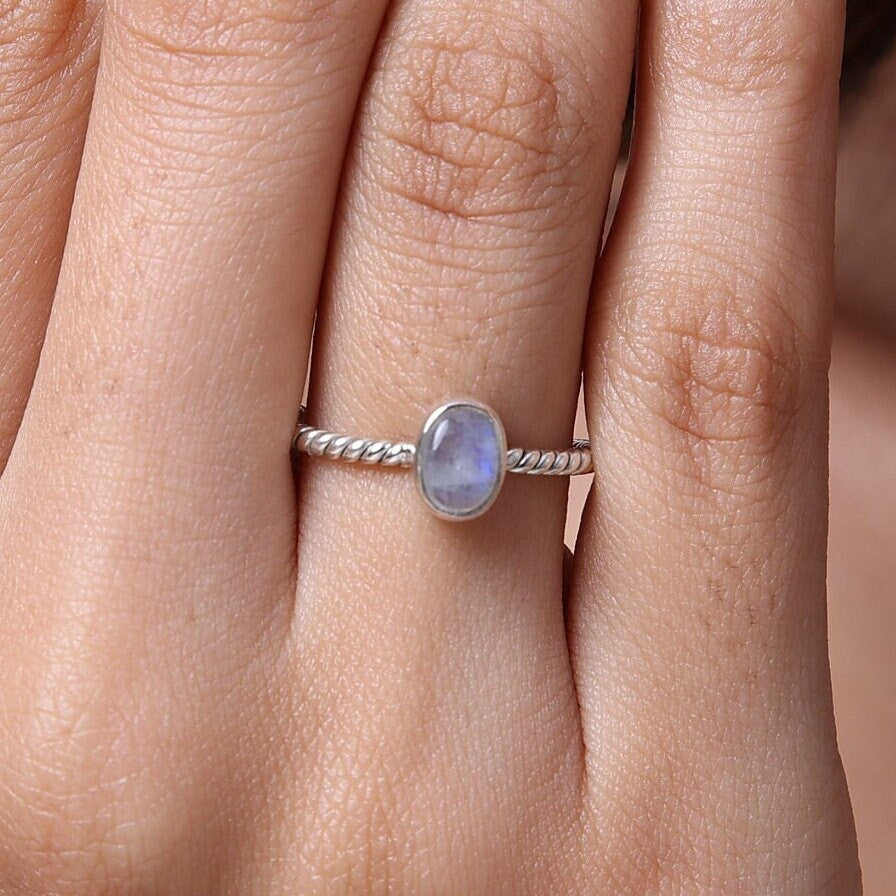 Rainbow Moonstone Sterling Silver Ring