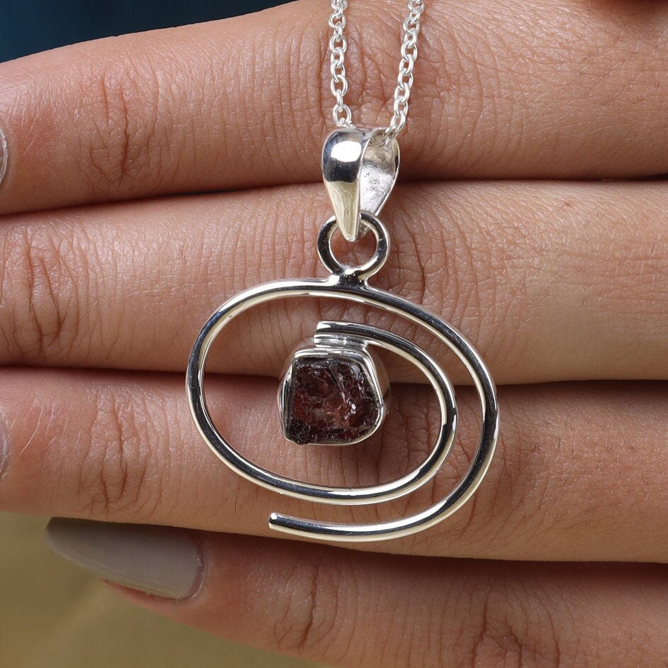 Raw Garnet Sterling Silver Pendant