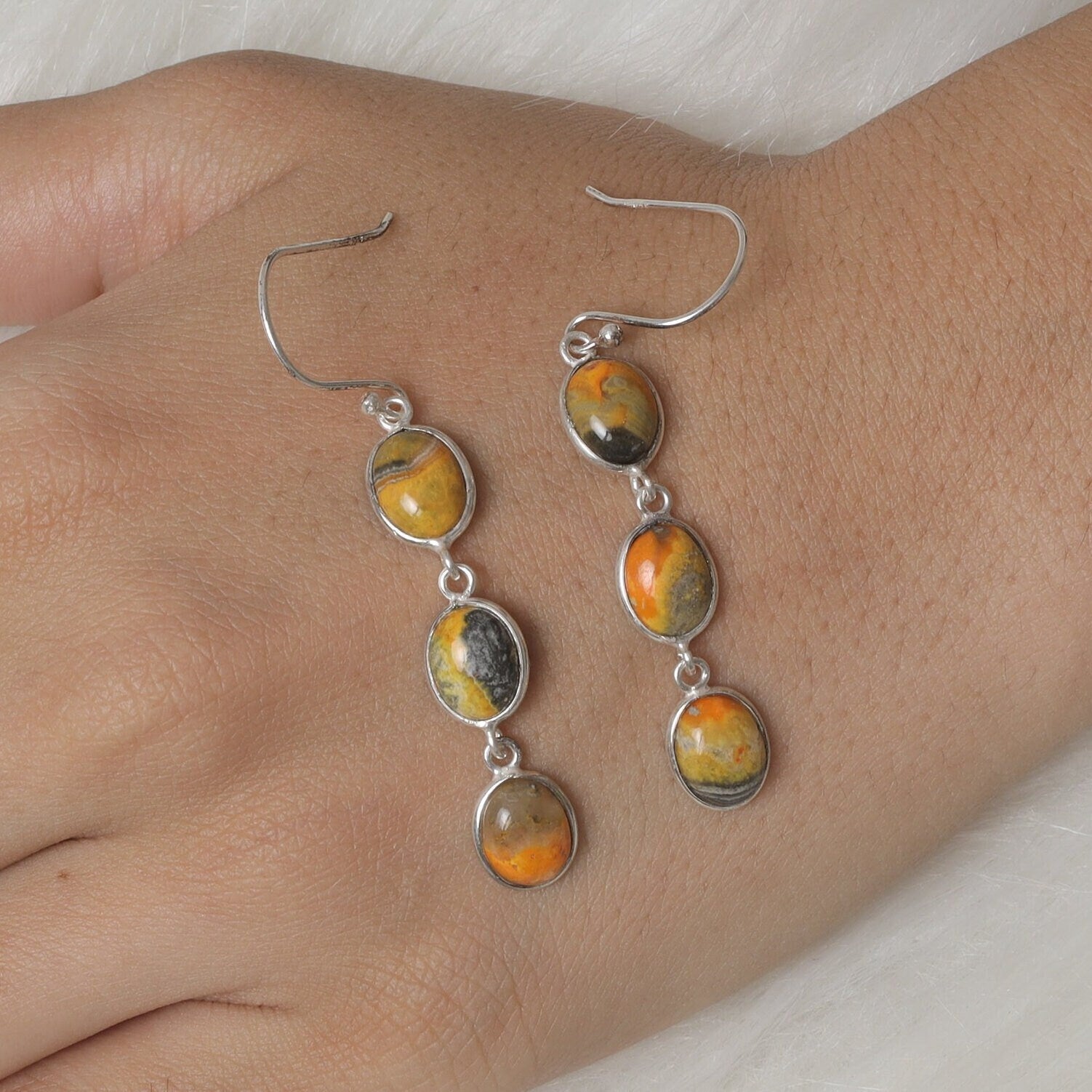 Bumble Bee Jasper Sterling Silver Earrings