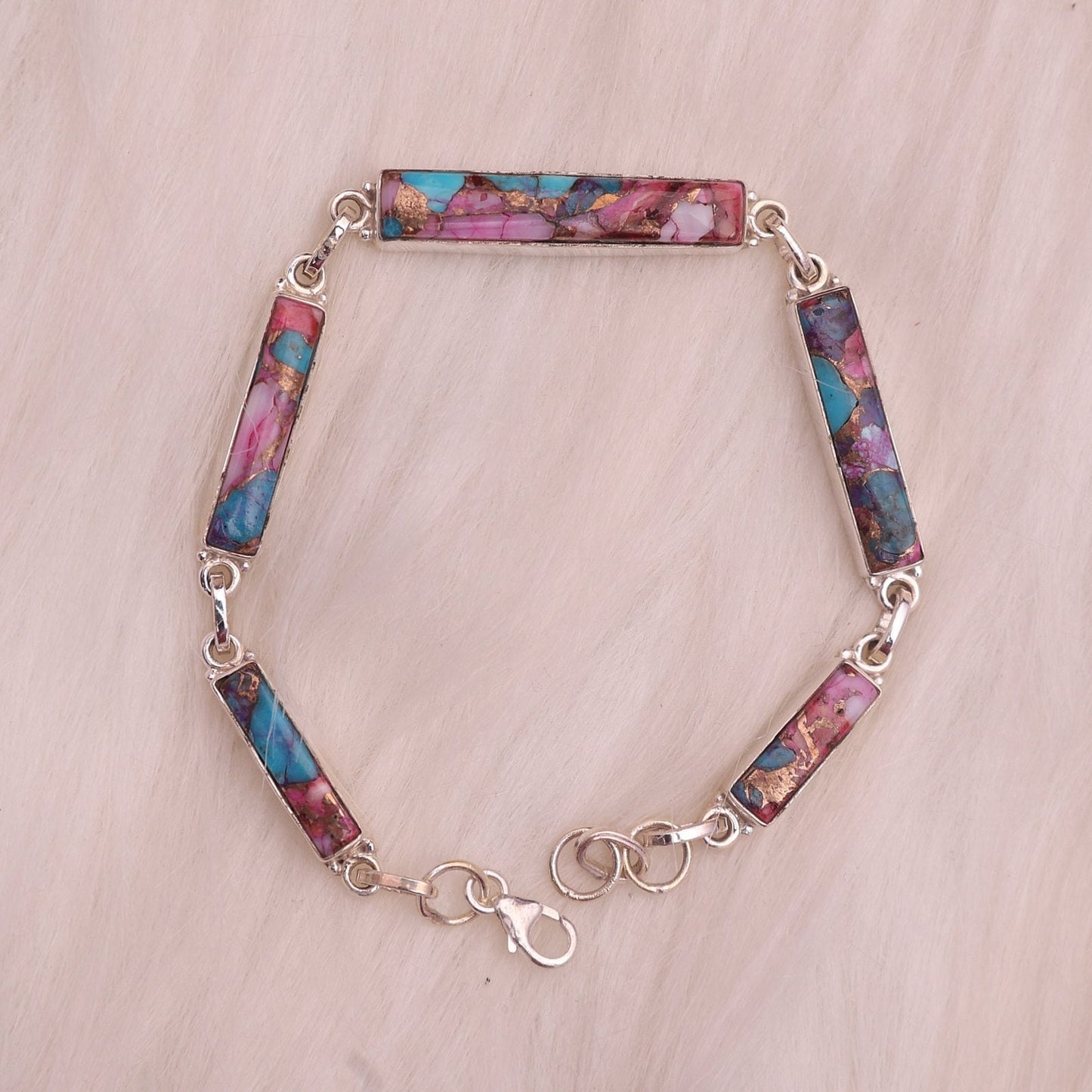 Pink Turquoise Sterling Silver Bracelet