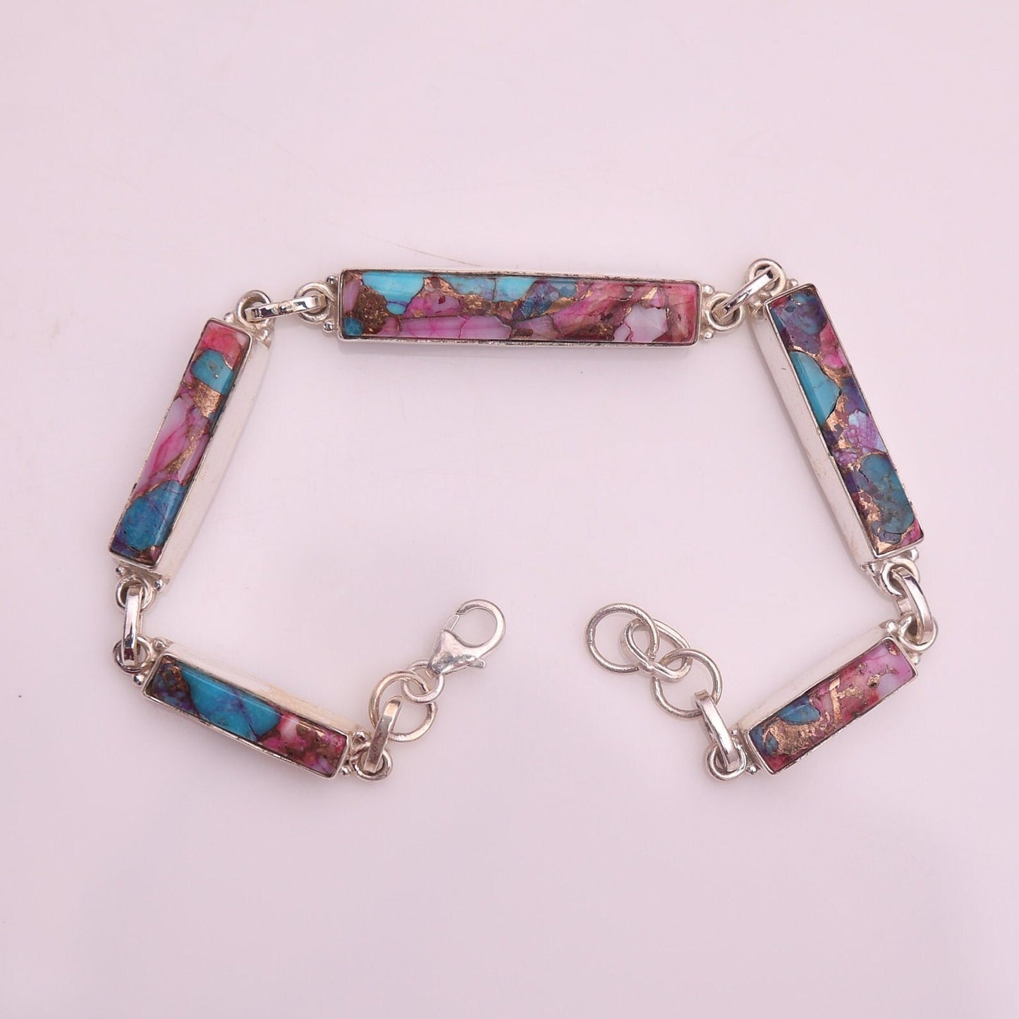 Pink Turquoise Sterling Silver Bracelet