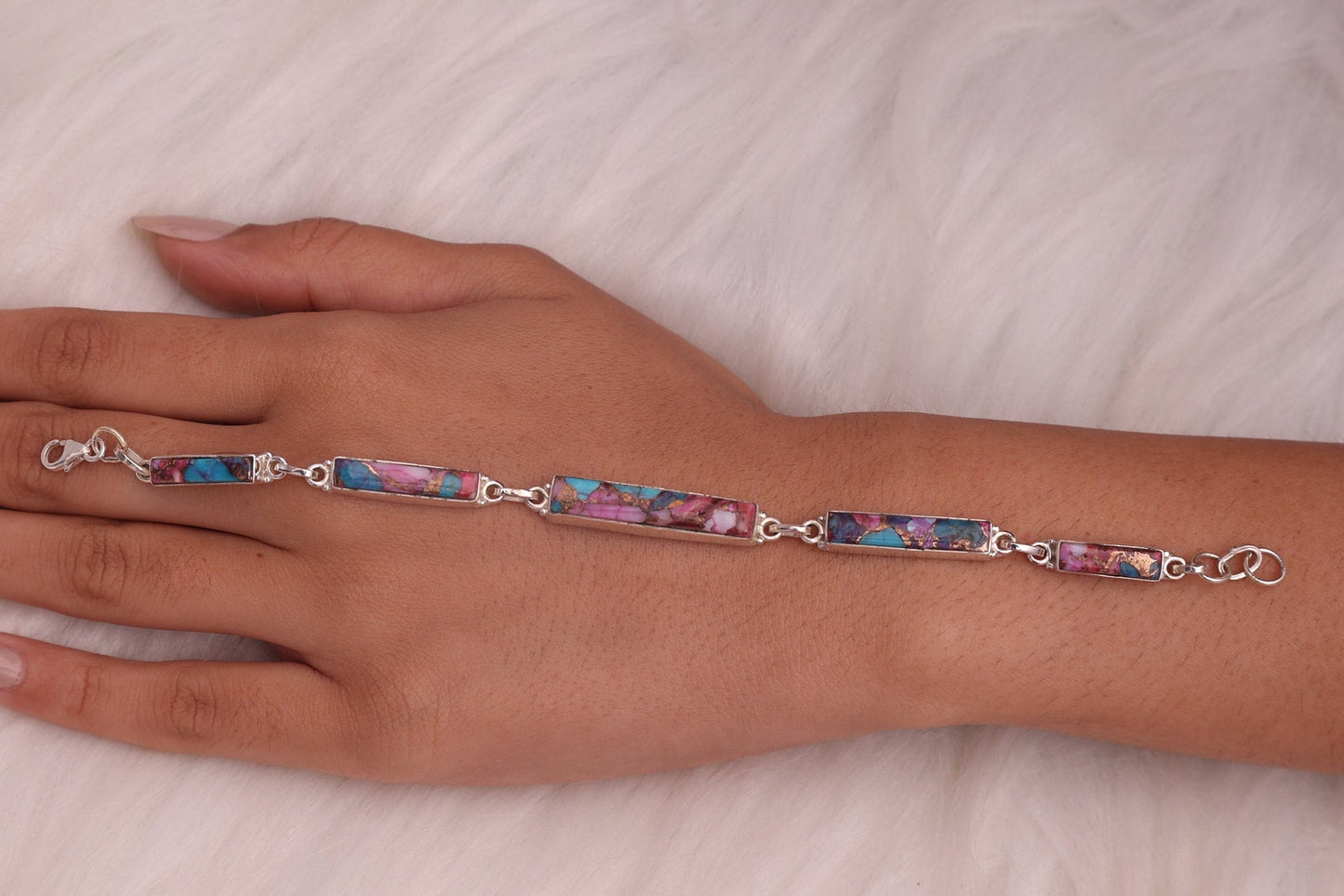 Pink Turquoise Sterling Silver Bracelet