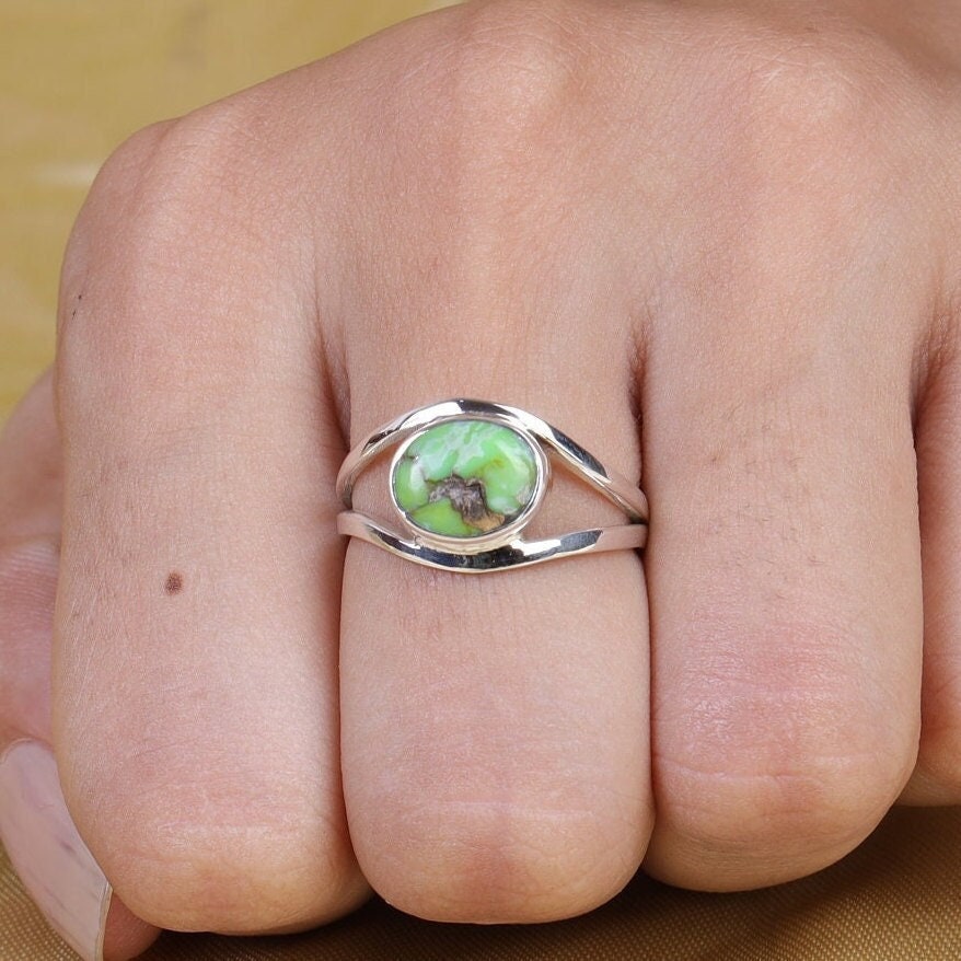 Green Copper Turquoise Sterling Silver Ring