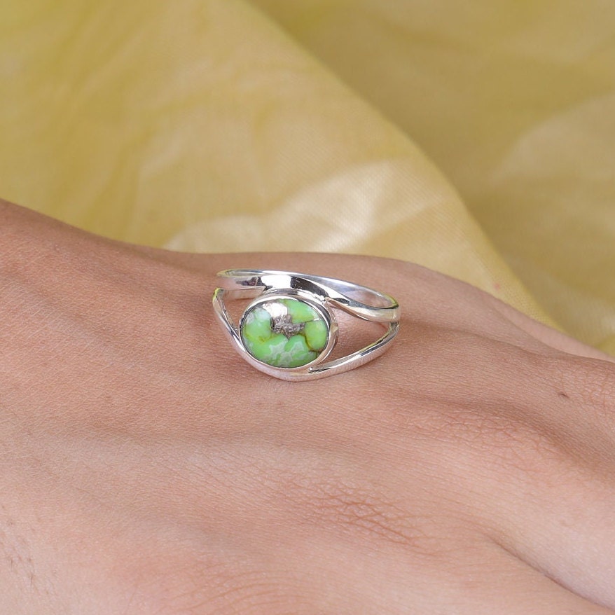 Green Copper Turquoise Sterling Silver Ring