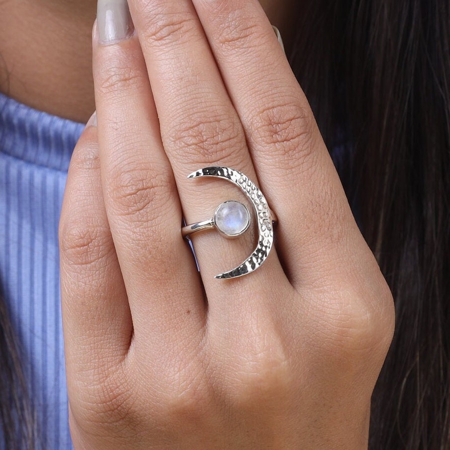 Rainbow Moonstone Sterling Silver Ring