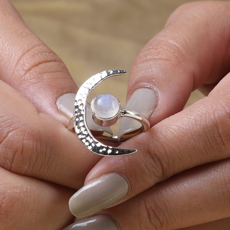 Rainbow Moonstone Sterling Silver Ring