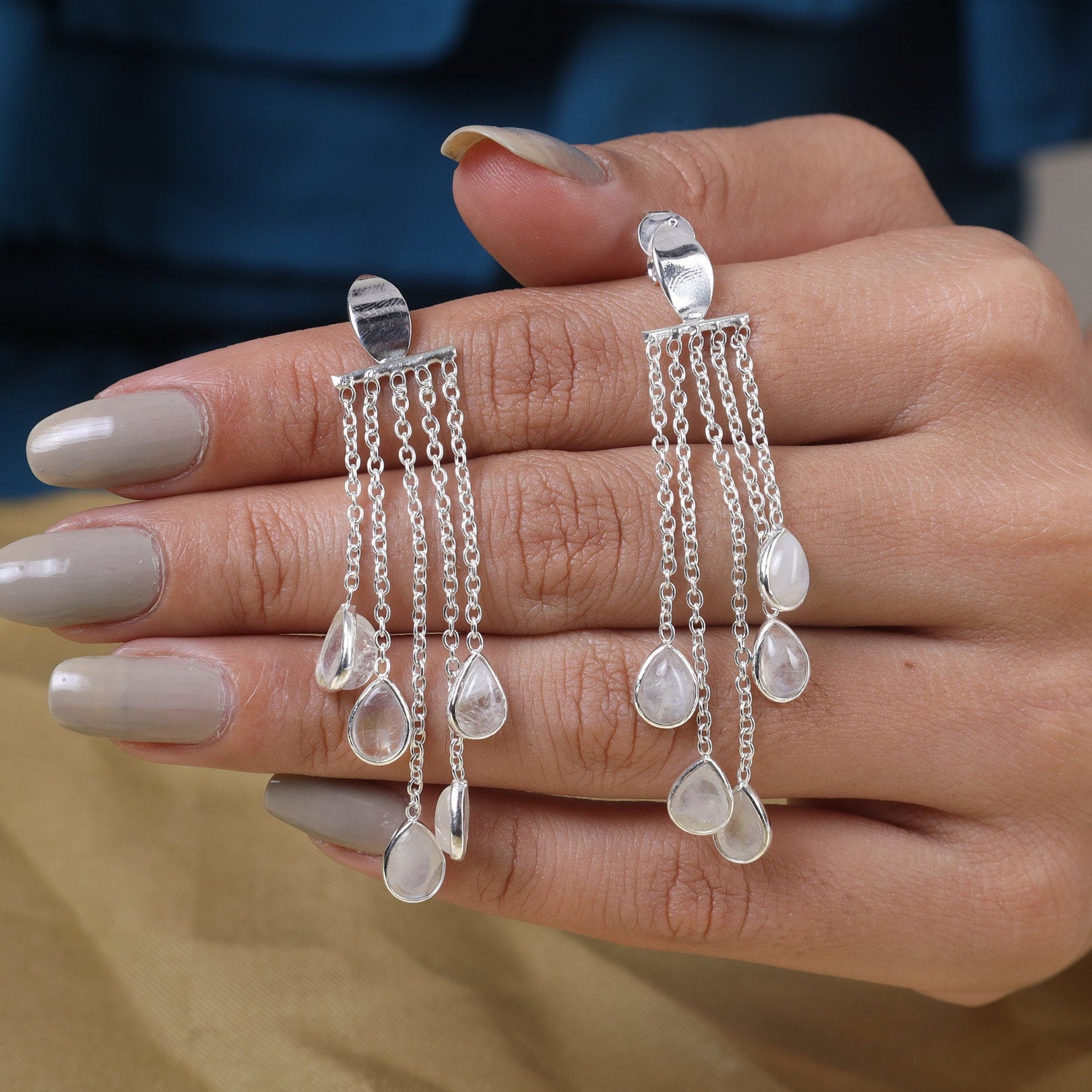 Rainbow Moonstone Sterling Silver Earrings