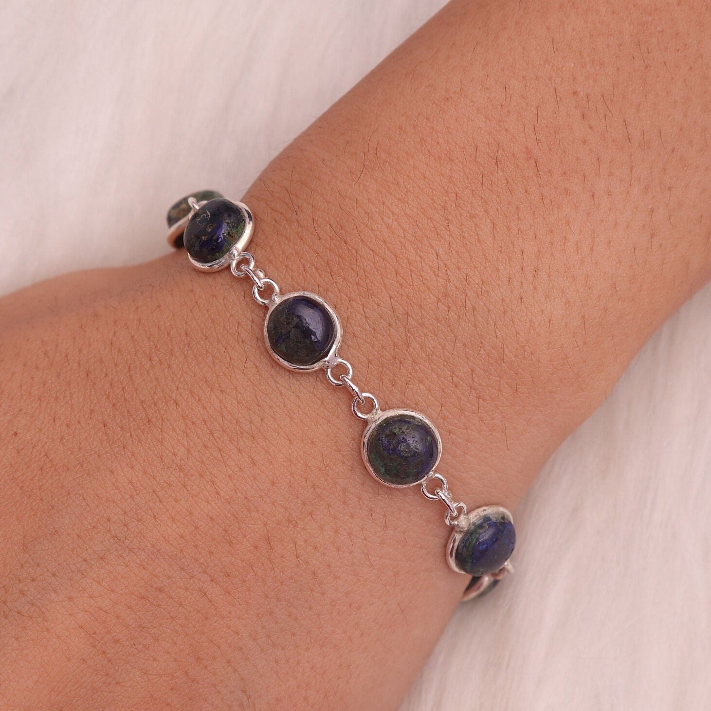 Azurite Malachite Sterling Silver Bracelet