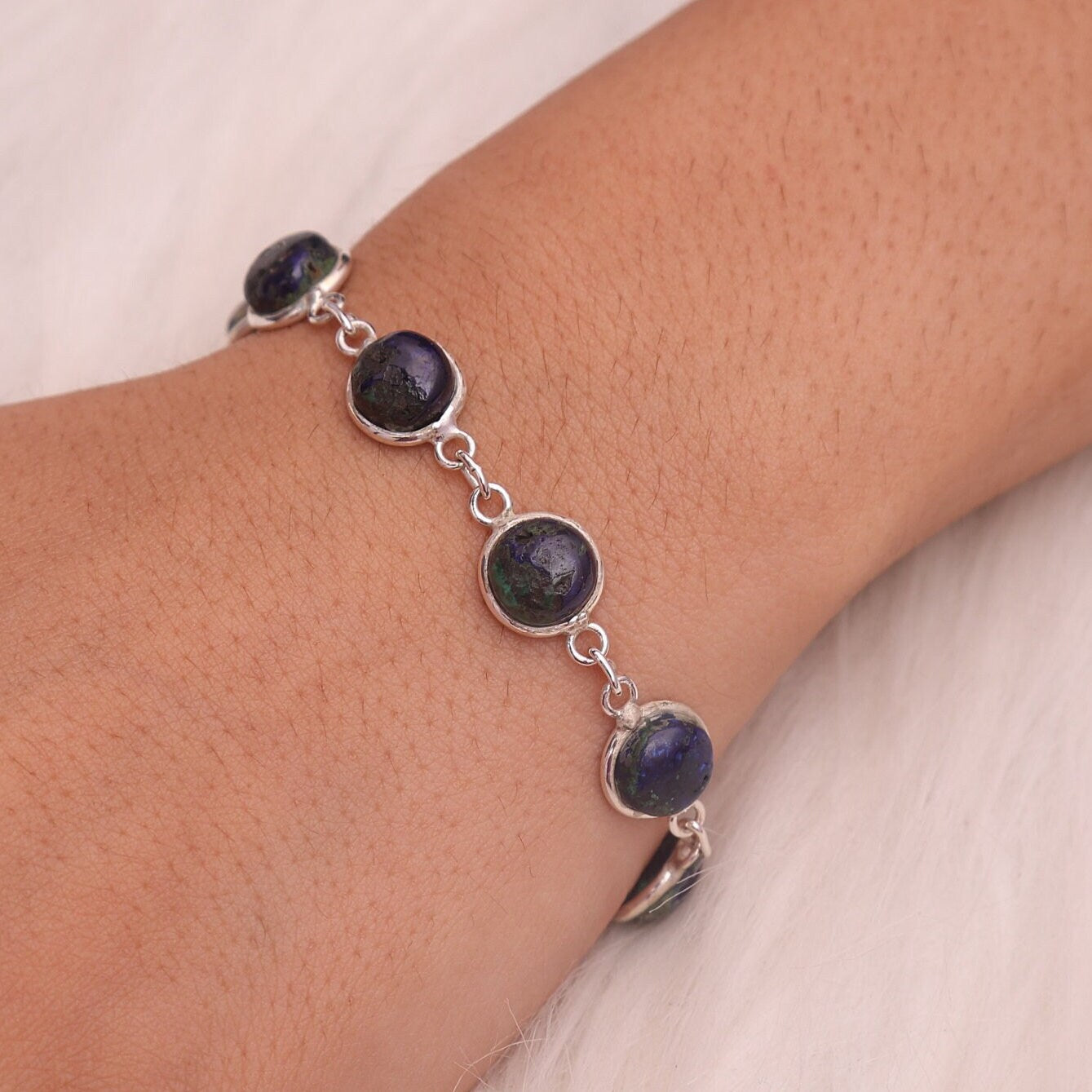 Azurite Malachite Sterling Silver Bracelet