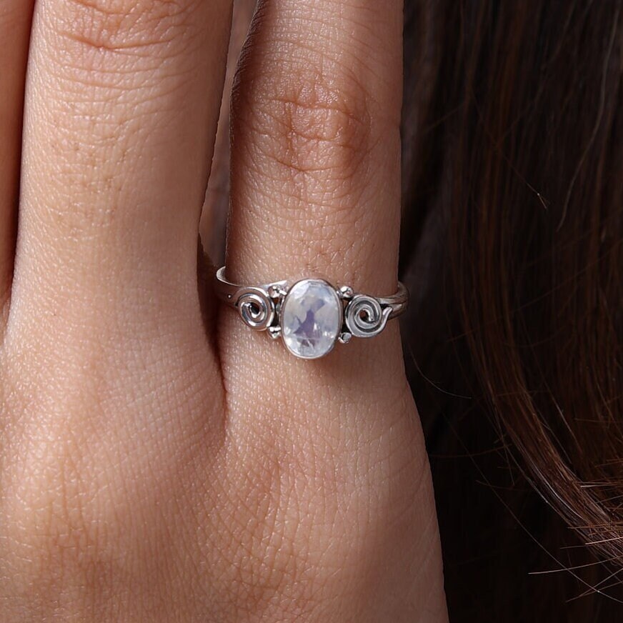 Rainbow Moonstone Sterling Silver Ring