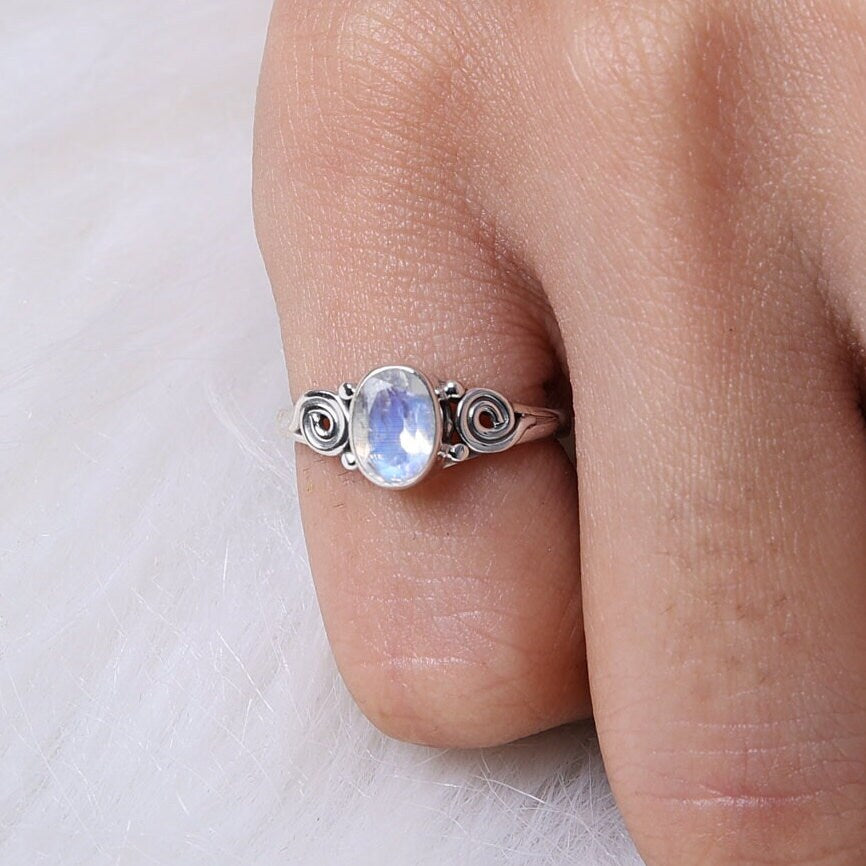 Rainbow Moonstone Sterling Silver Ring