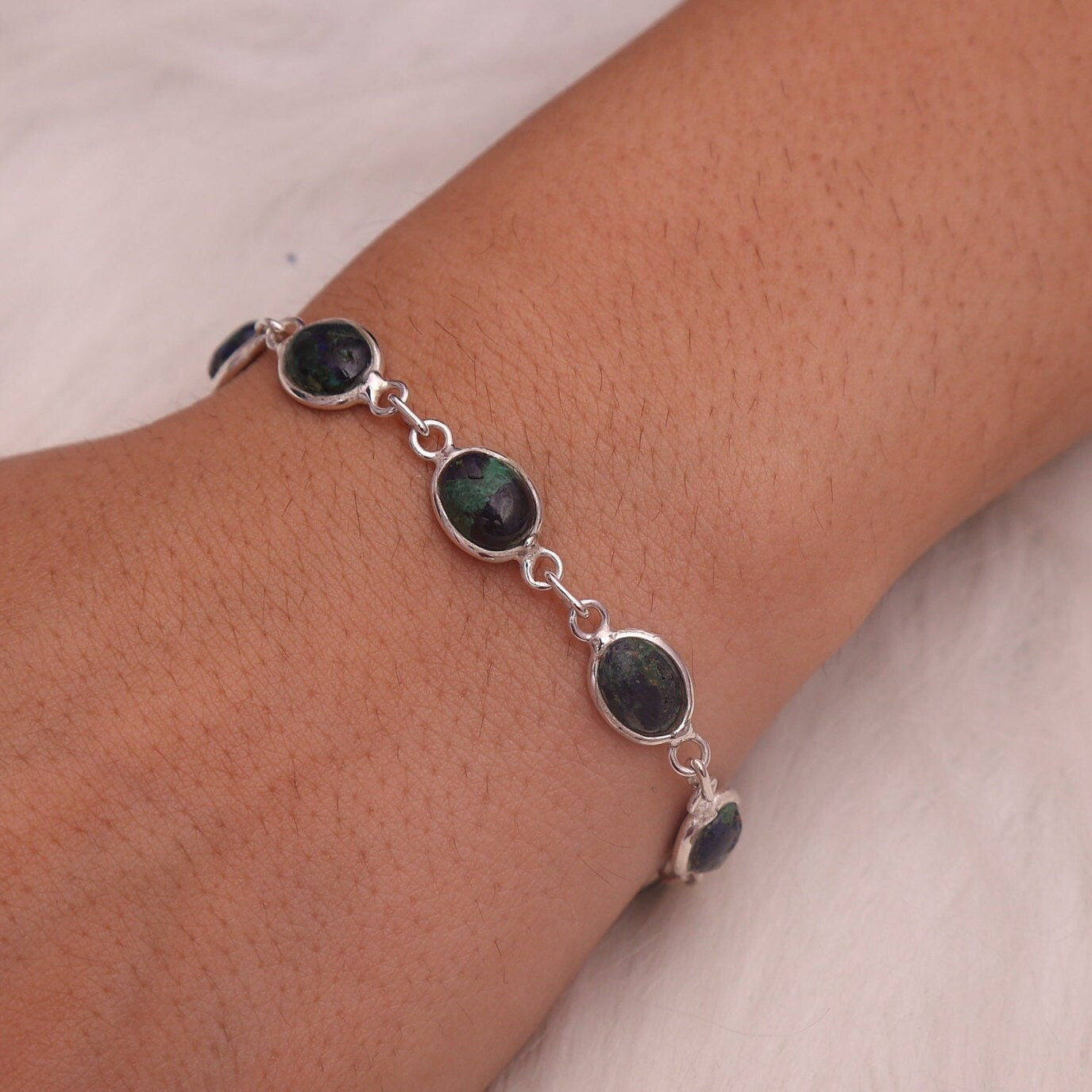 Azurite Malachite Sterling Silver Bracelet