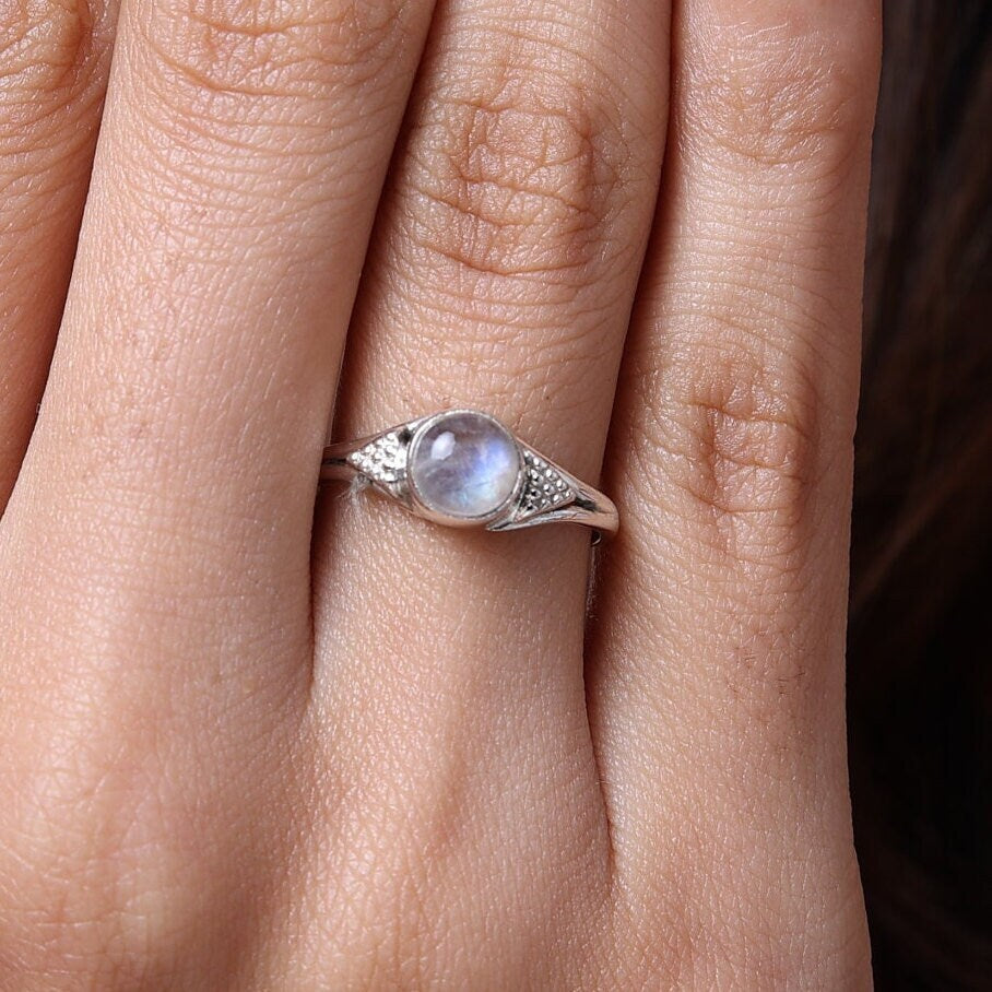 Rainbow Moonstone Sterling Silver Ring