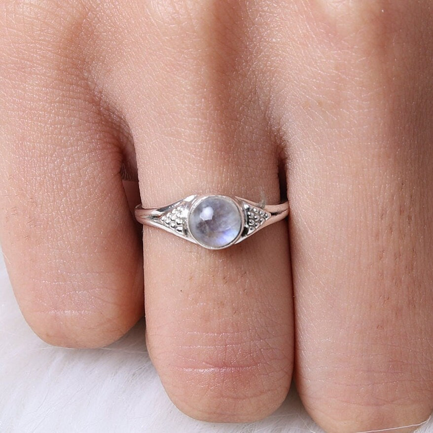 Rainbow Moonstone Sterling Silver Ring