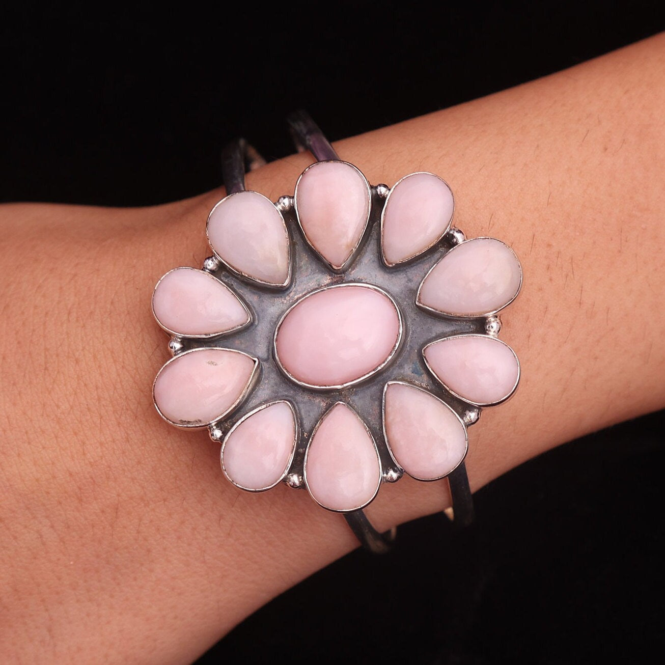 Pink Opal Sterling Silver Bracelet