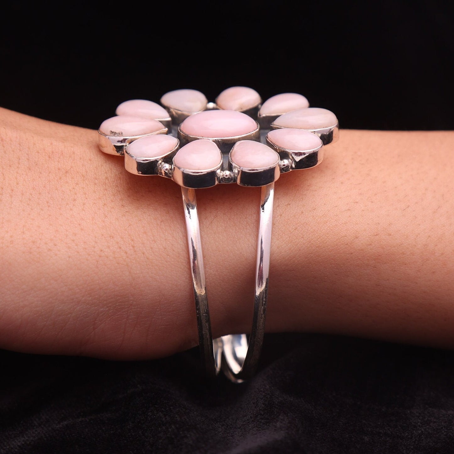 Pink Opal Sterling Silver Bracelet