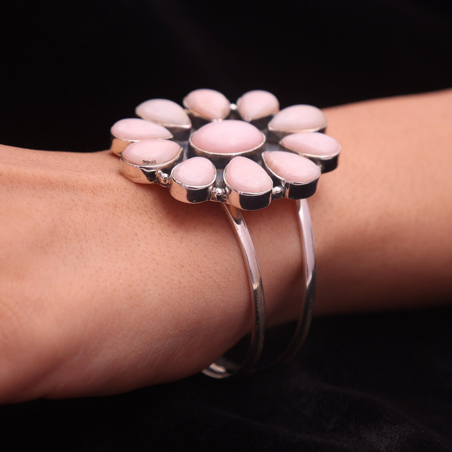 Pink Opal Sterling Silver Bracelet