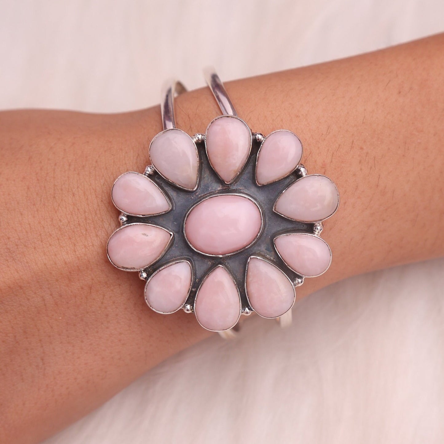 Pink Opal Sterling Silver Bracelet