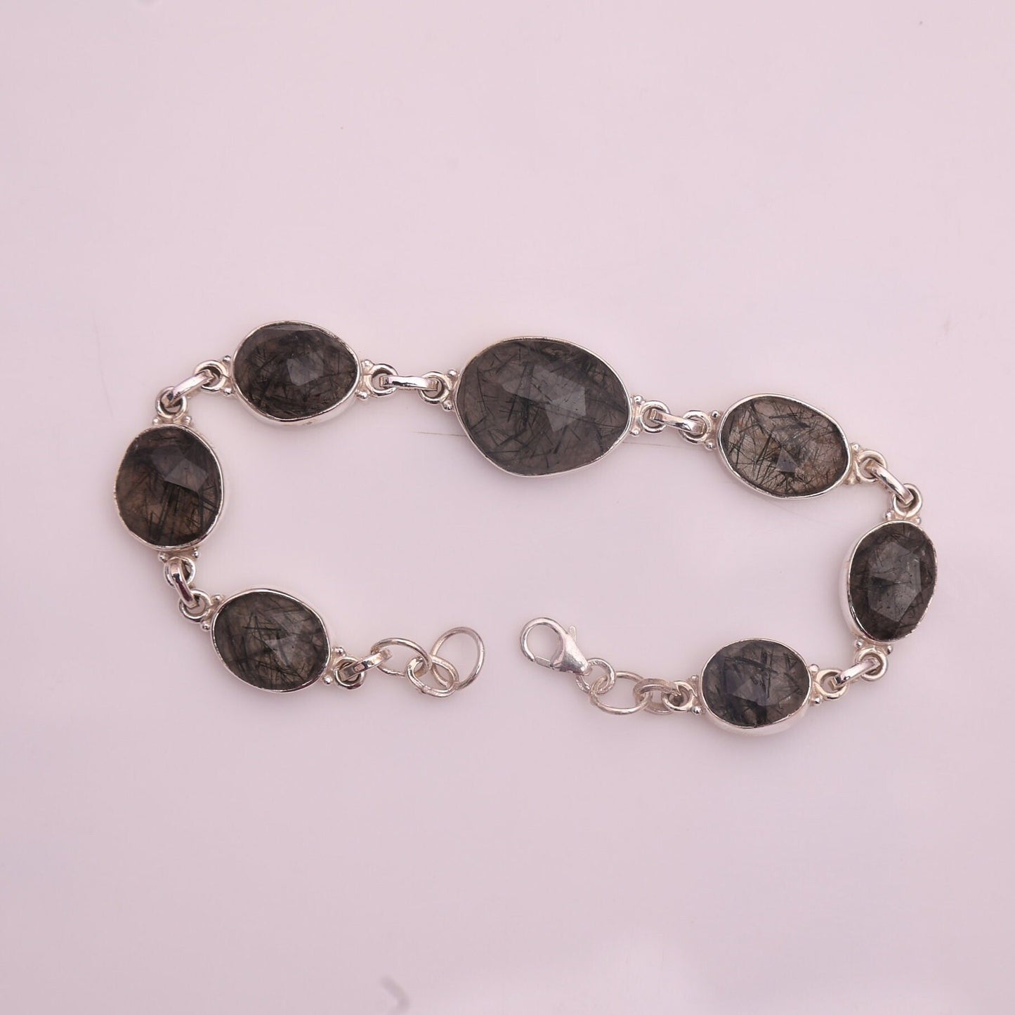 Black Rutile Quartz Sterling Silver Bracelet