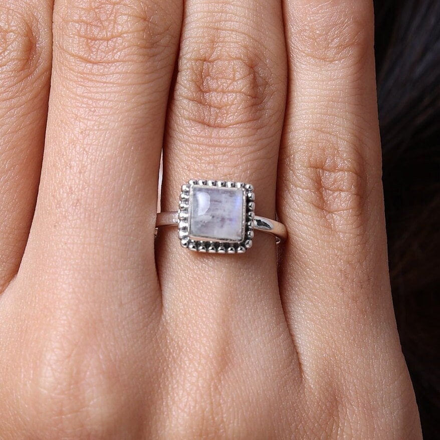 Rainbow Moonstone Sterling Silver Ring