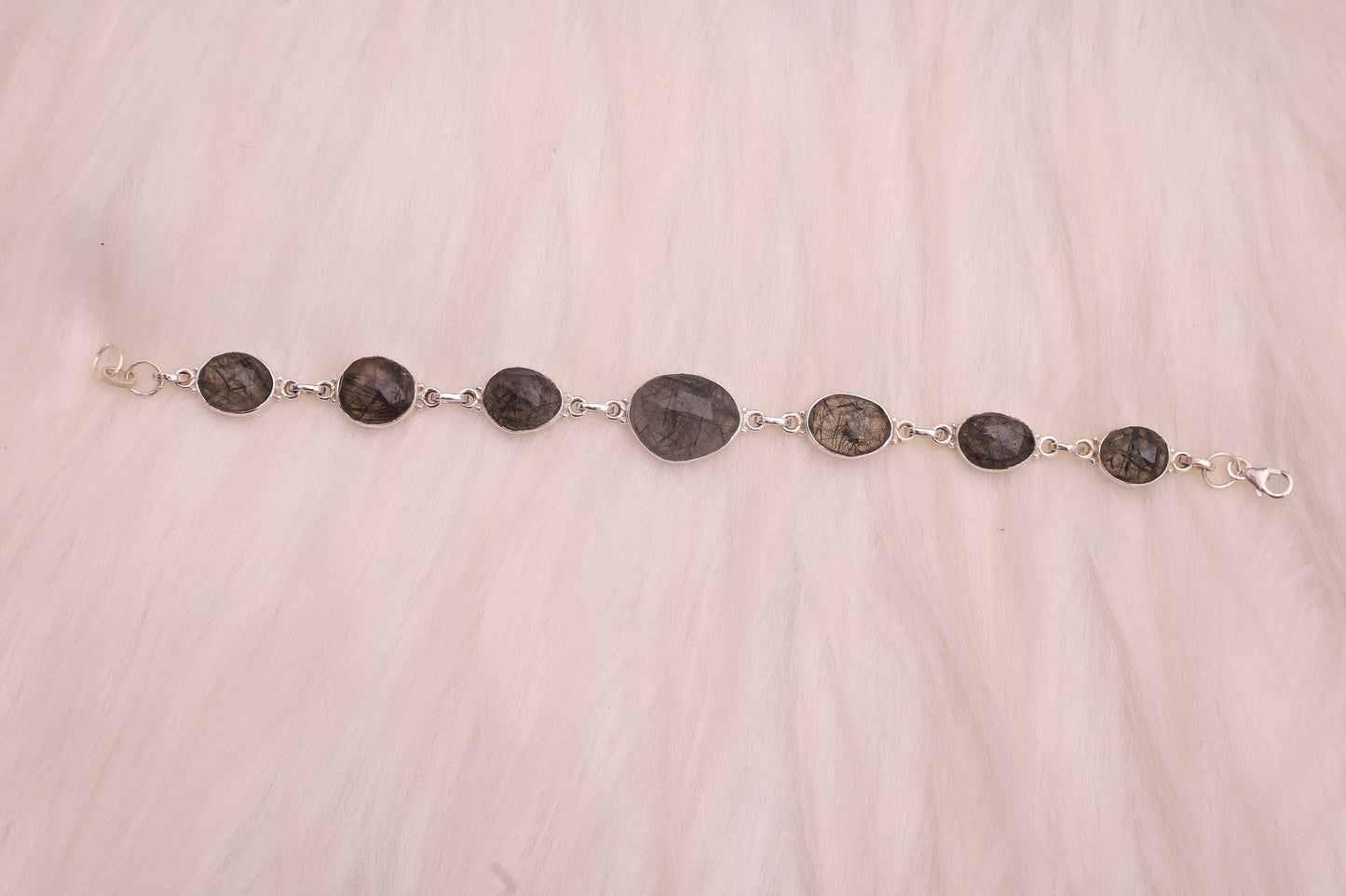 Black Rutile Quartz Sterling Silver Bracelet