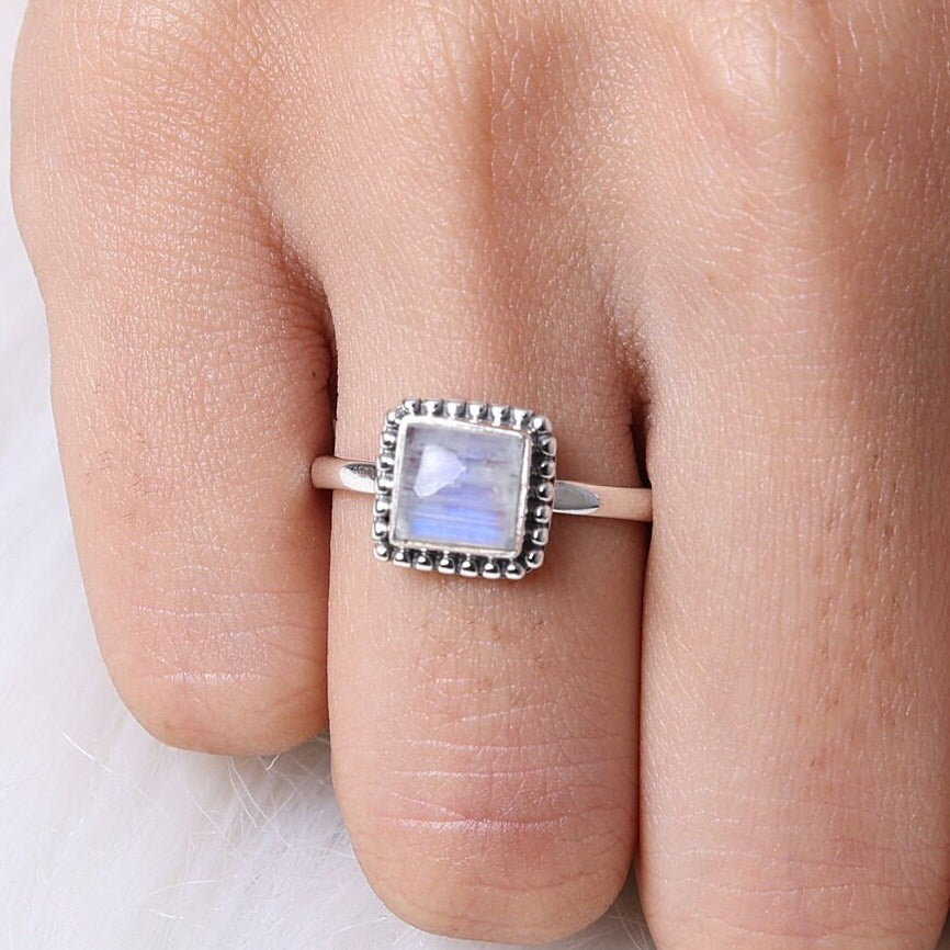 Rainbow Moonstone Sterling Silver Ring