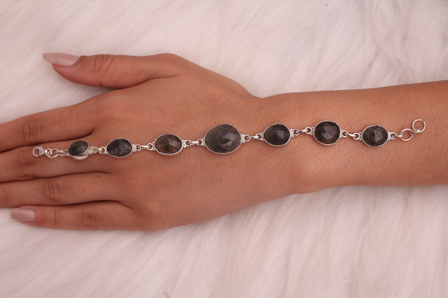 Black Rutile Quartz Sterling Silver Bracelet