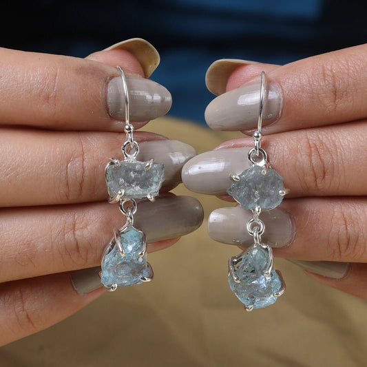 Raw Aquamarine Sterling Silver Earrings