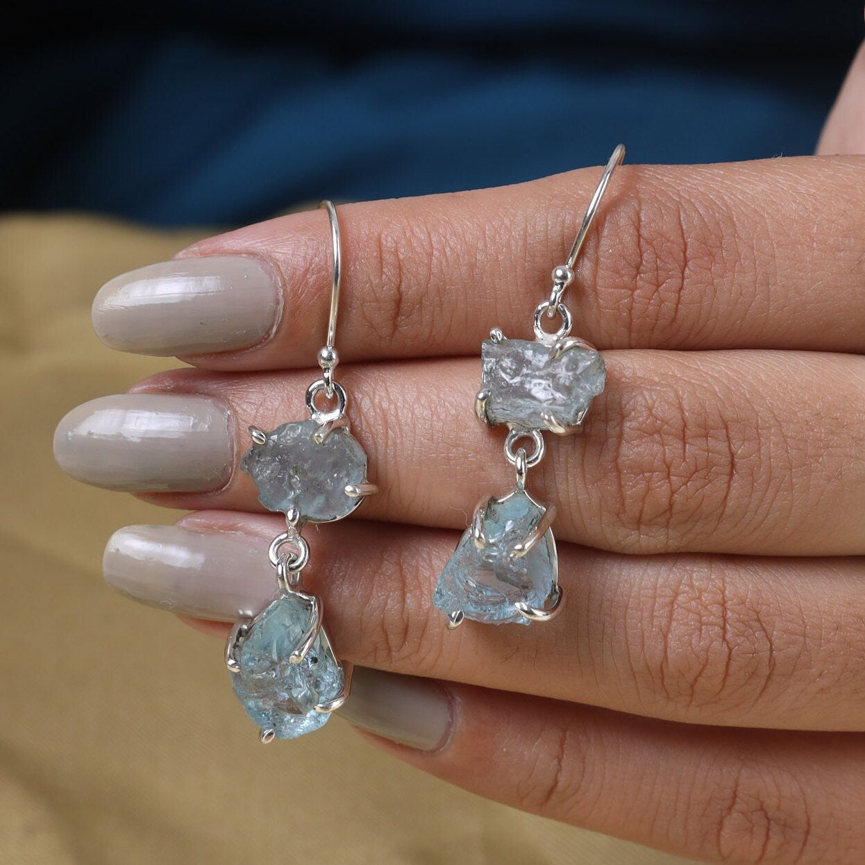 Raw Aquamarine Sterling Silver Earrings