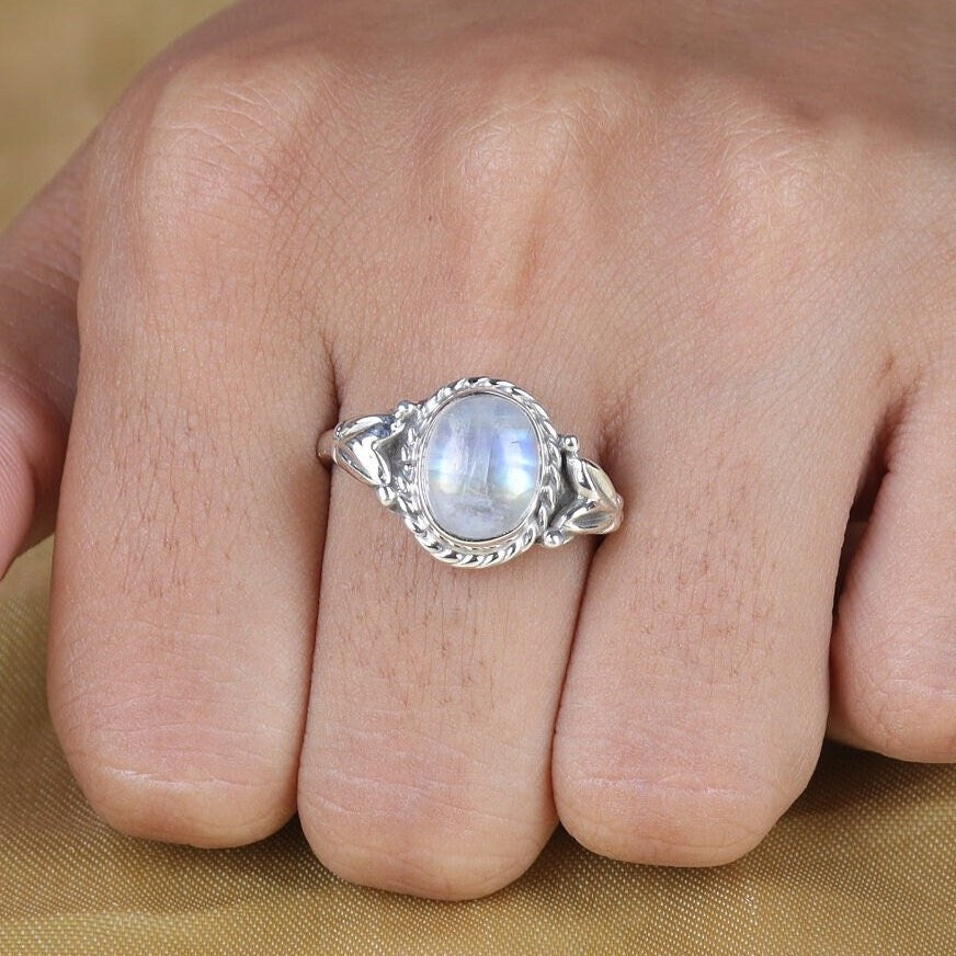 Rainbow Moonstone Sterling Silver Ring