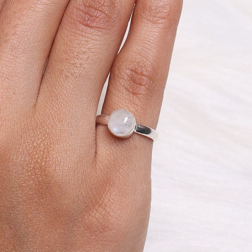 Rainbow Moonstone Sterling Silver Ring