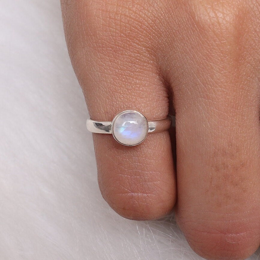 Rainbow Moonstone Sterling Silver Ring