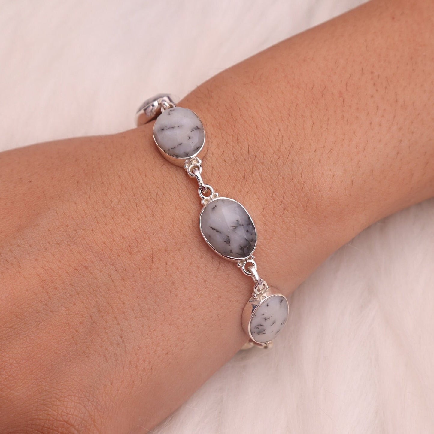 Dendrite Opal Sterling Silver Bracelet