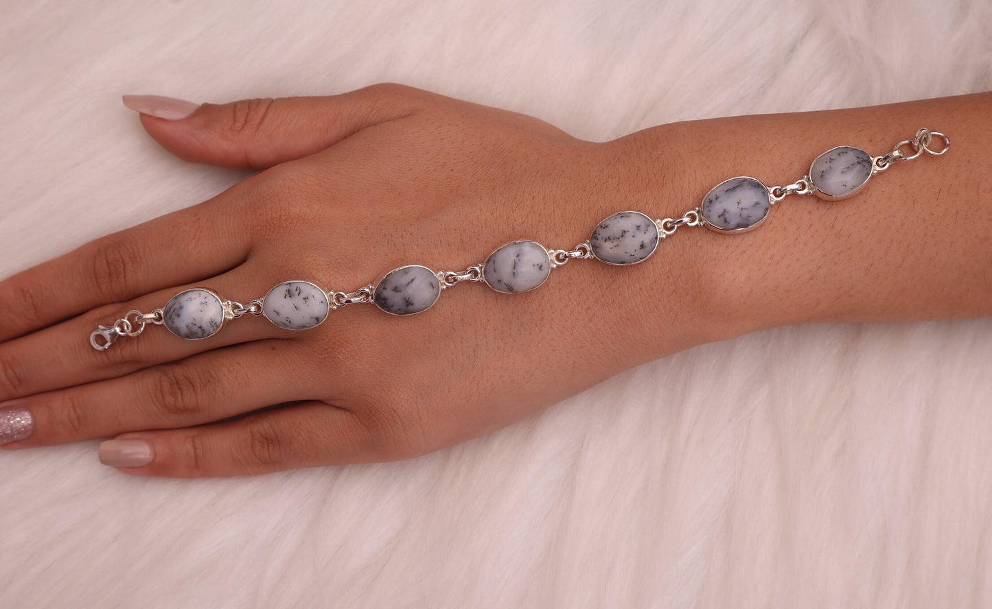 Dendrite Opal Sterling Silver Bracelet