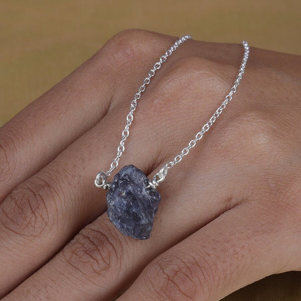 Raw Tanzanite Pendant, 925 Sterling Silver Necklace, Rough Gemstone Pendant, Pendant With Chain, Handmade Necklace, Minimalist Jewellery