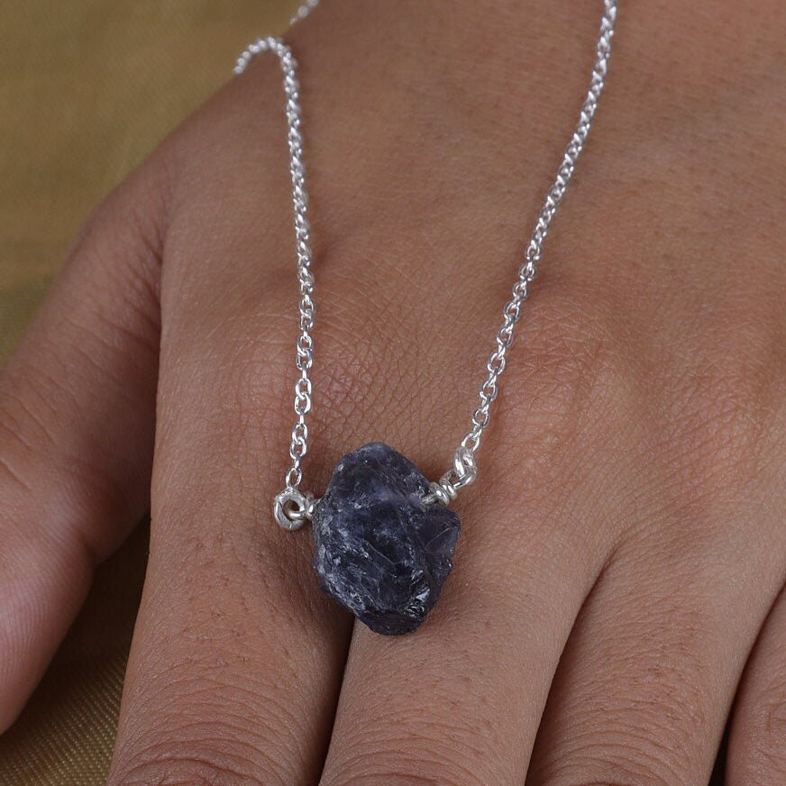 Raw Tanzanite Pendant, 925 Sterling Silver Necklace, Rough Gemstone Pendant, Pendant With Chain, Handmade Necklace, Minimalist Jewellery