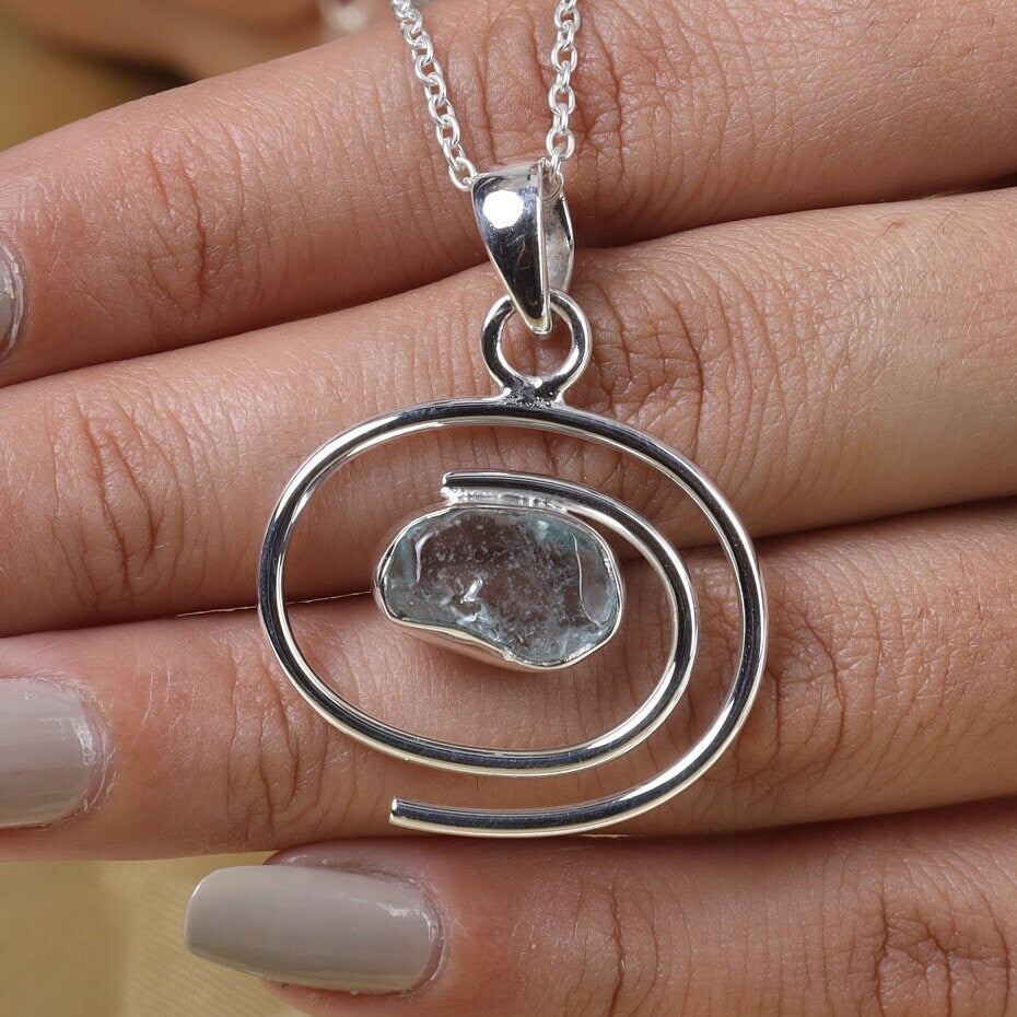 Raw Aquamarine Sterling Silver Pendant