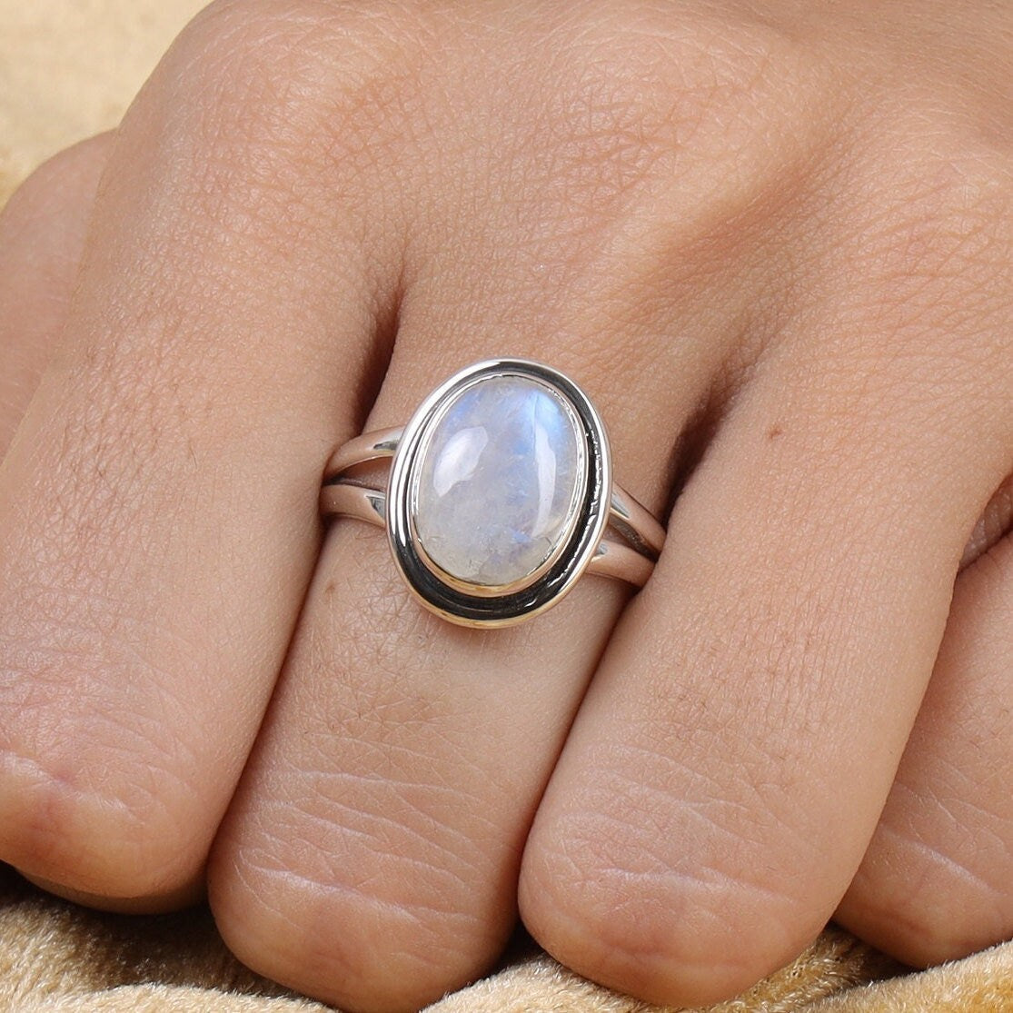 Rainbow Moonstone Sterling Silver Ring