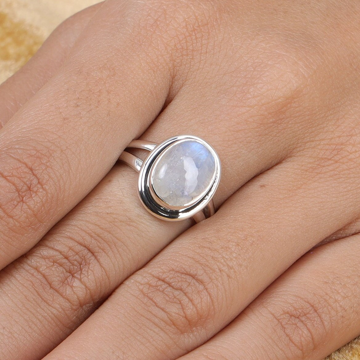 Rainbow Moonstone Sterling Silver Ring