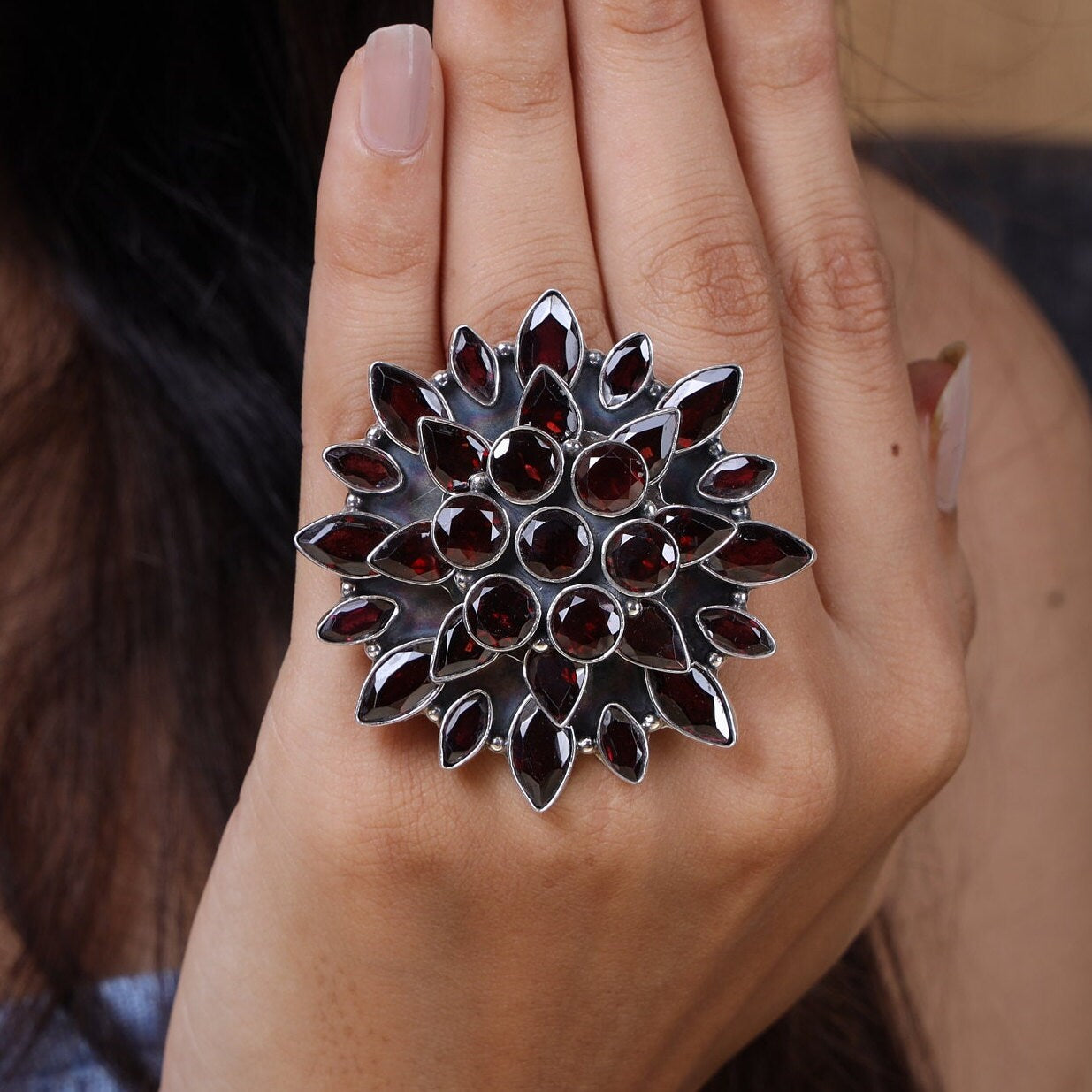 Garnet Sterling Silver Ring