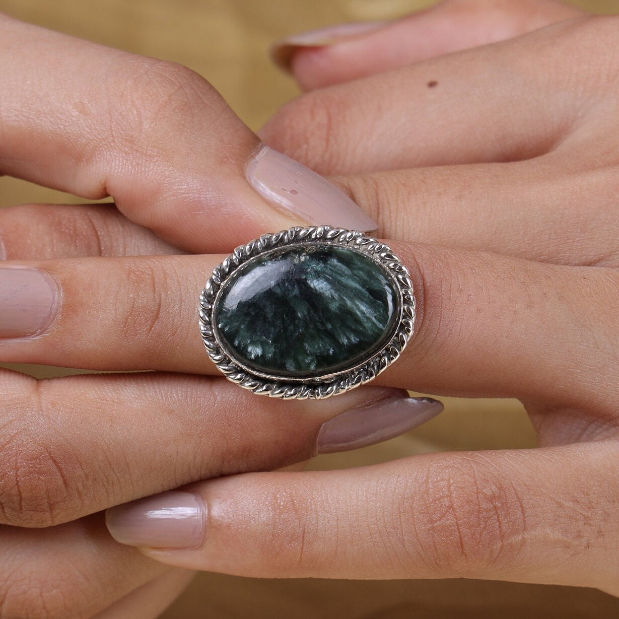 Seraphinite Sterling Silver Ring