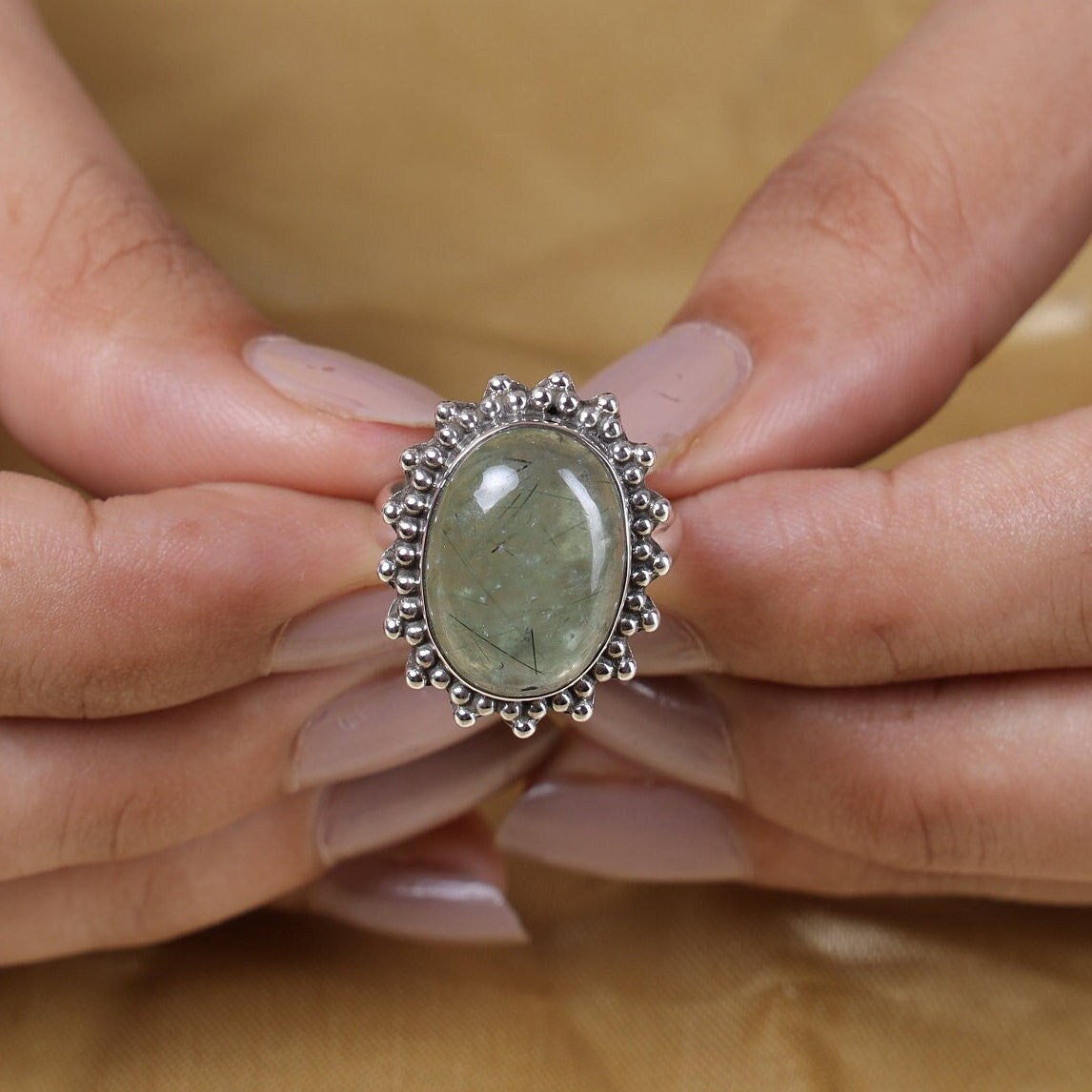 Prehnite Sterling Silver Ring