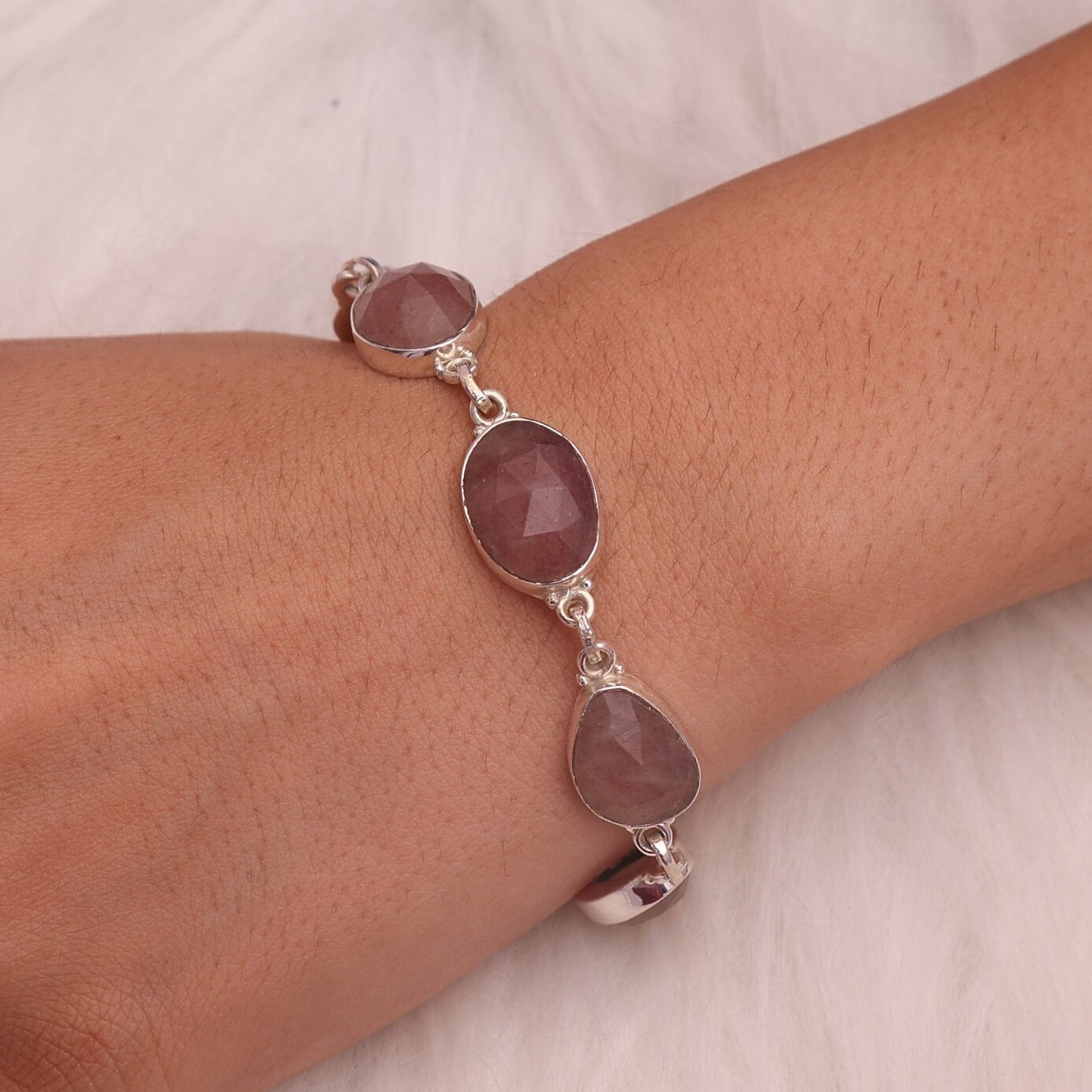 Cherry Quartz Sterling Silver Bracelet