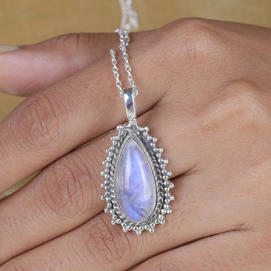 Rainbow Moonstone Sterling Silver Pendant