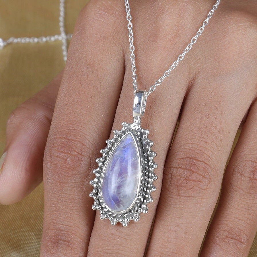 Rainbow Moonstone Sterling Silver Pendant