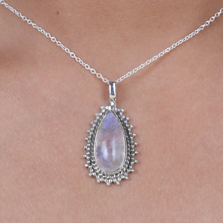 Rainbow Moonstone Sterling Silver Pendant