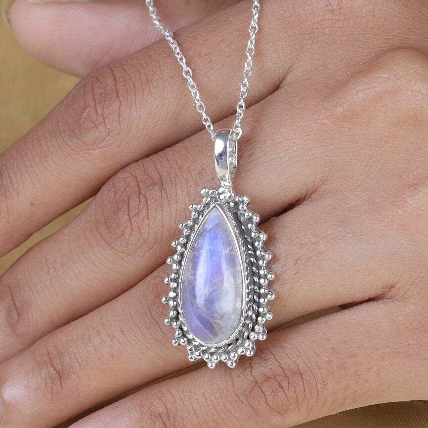 Rainbow Moonstone Sterling Silver Pendant