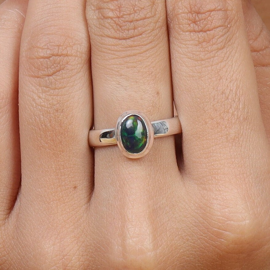 Black Opal Sterling Silver Ring