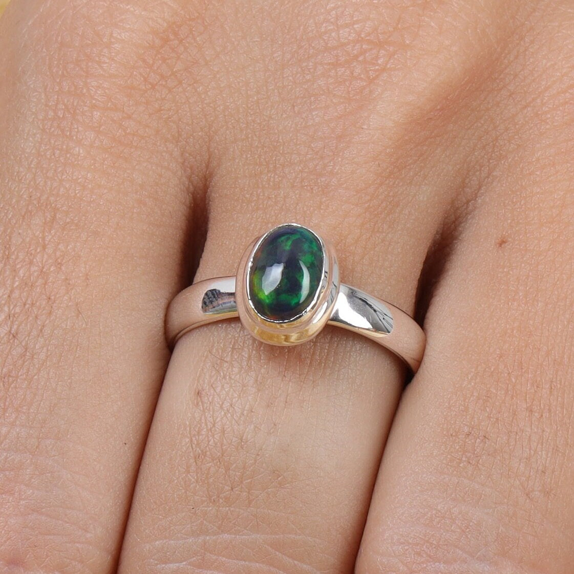 Black Opal Sterling Silver Ring